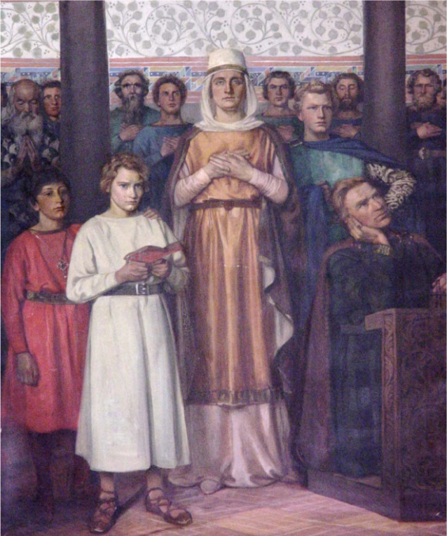 Agnes Slott-Møllers maleri fra 1928 af Asser Riigs familie i Fjenneslev Kirke (Sorø Akademi).