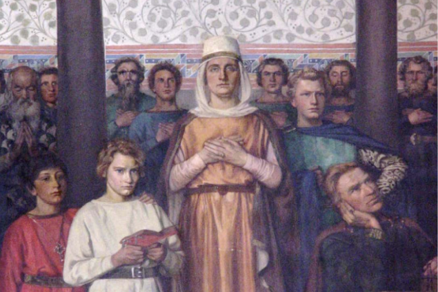 Agnes Slott-Møllers maleri fra 1928 af Asser Riigs familie i Fjenneslev Kirke (Sorø Akademi).